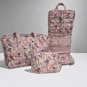 Vera Bradley Set Ultralight Anemone Watercolor Huge Travel Bag & Cosmetic Bags